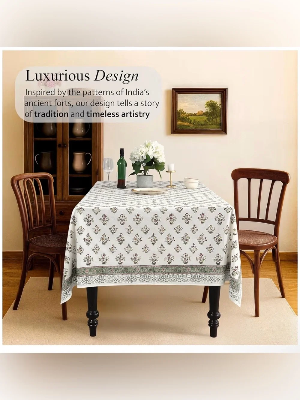CPC Block Print Tablecloth Fall Green 140